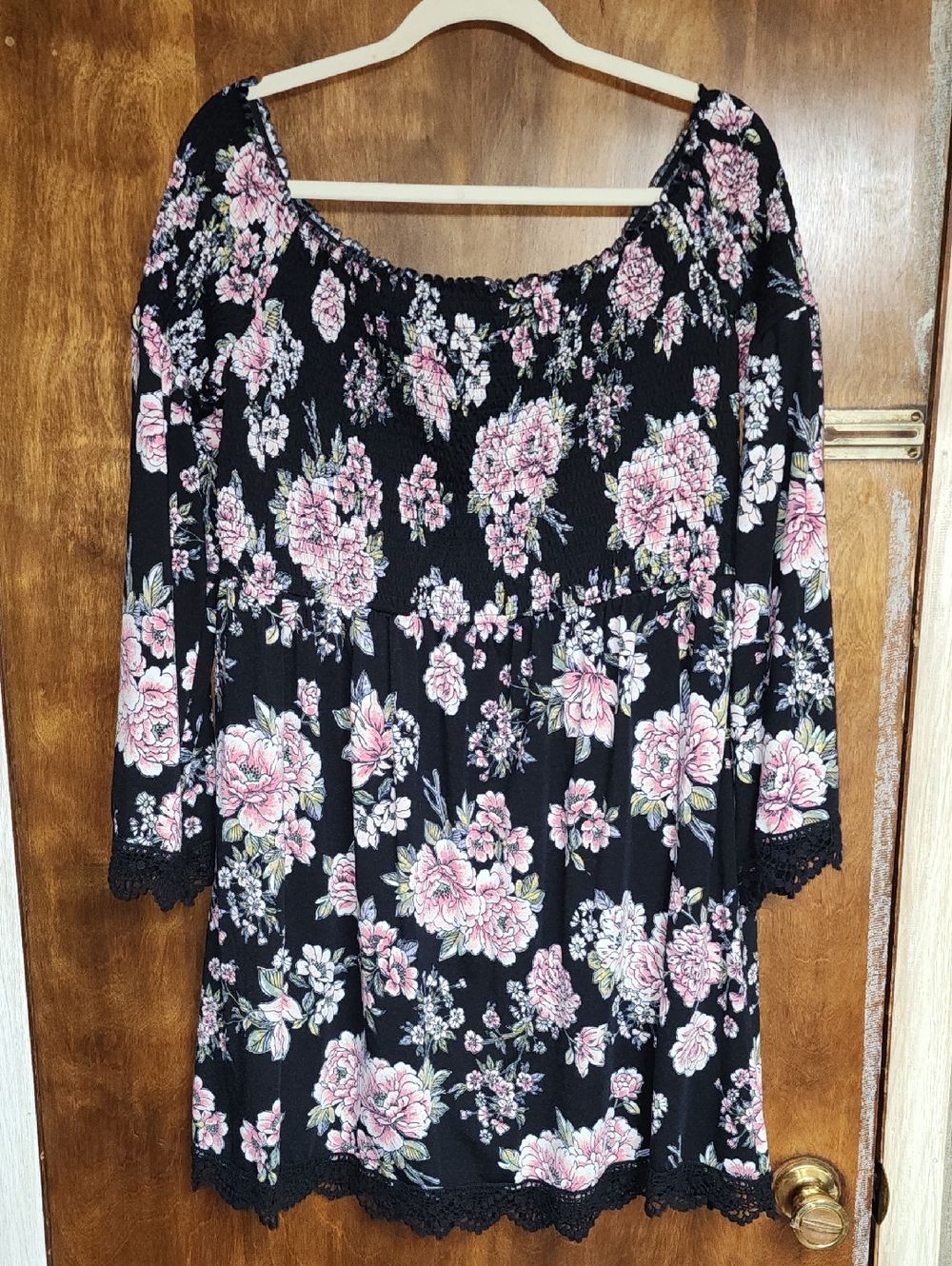 Xhilaration Black Floral Smocked Top Dress